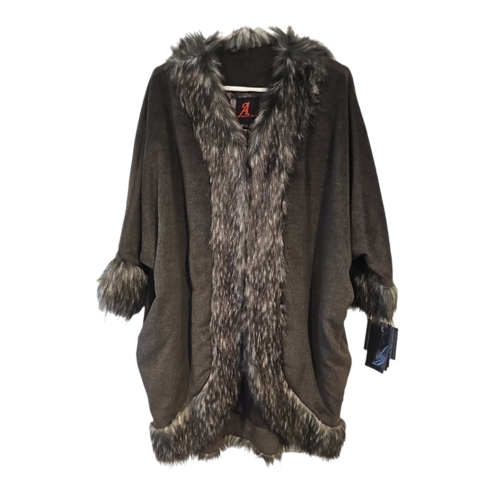 Nwt GRAY A BY ADRIENNE LANDAU QUEENS KIMONO WITH FAUX FUR TRIM MEDIUM - Picture 2 of 13